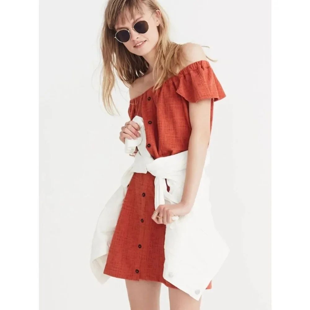 Like New! MADEWELL Texture & Thread Off-the-Shoulder Dress Spiced Rose M